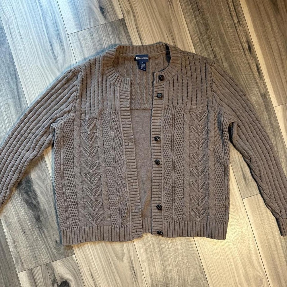 North Crest brown cable knit cardigan in size 1X